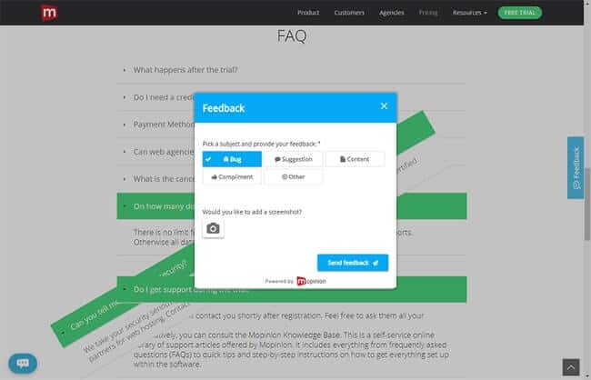 Mopinion feedback form plugin