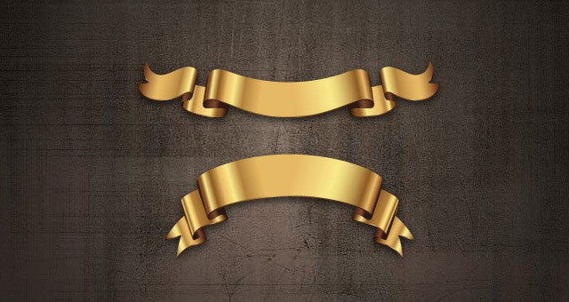 Golden Decorative Vector Ribbons Set