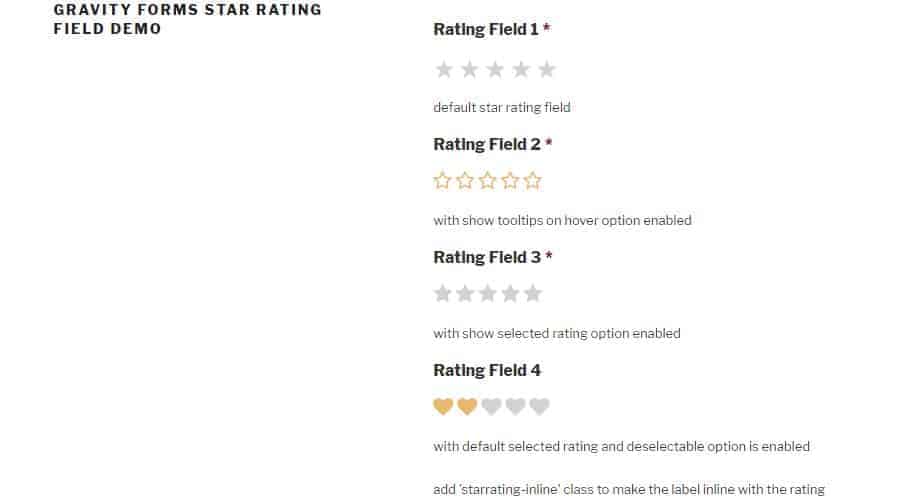 gravity forms rating plugin