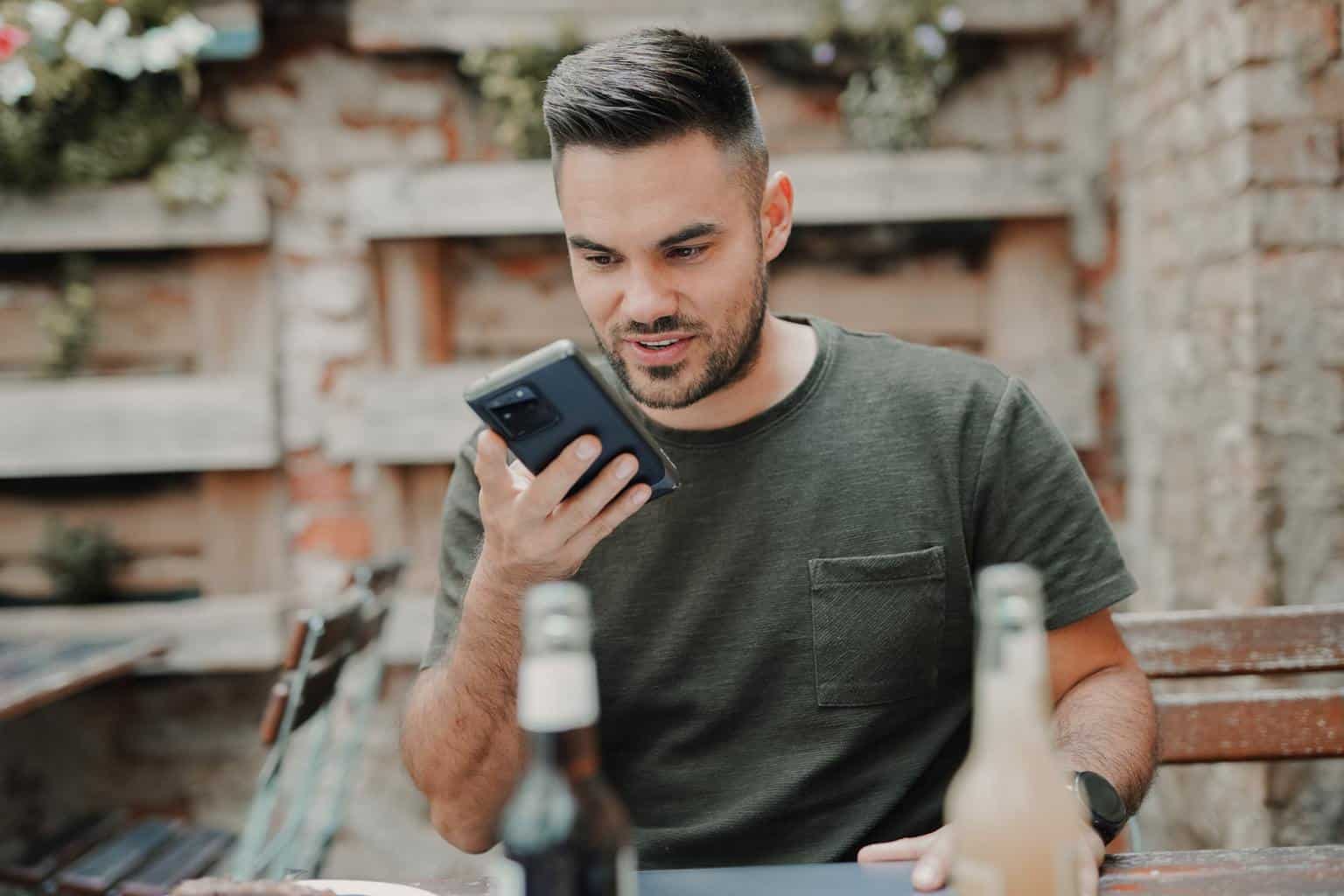 Men sending a voice message