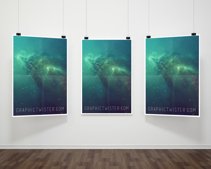 Triple Hanging Poster Frame Mockup PSD