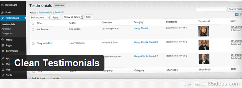 Clean Testimonials WordPress Plugin