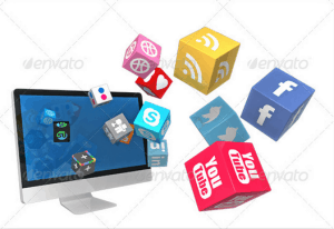 Monitor with Social Media Icons