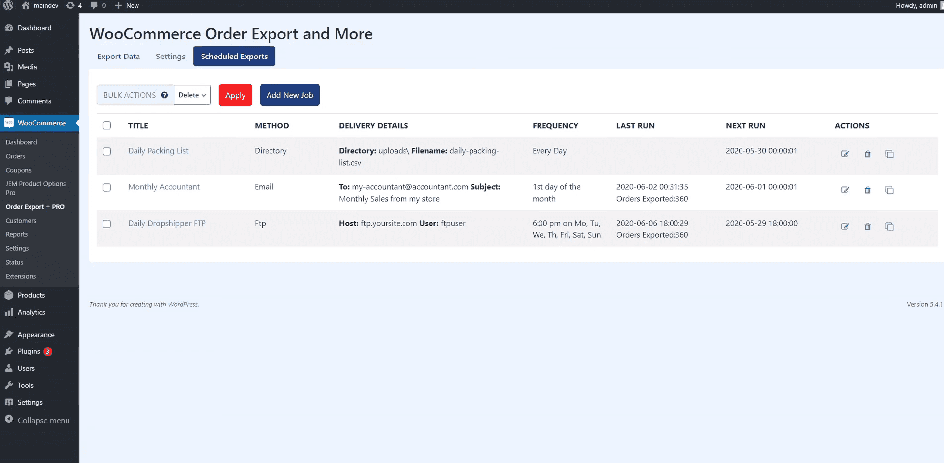 WooCommerce scheduled exports